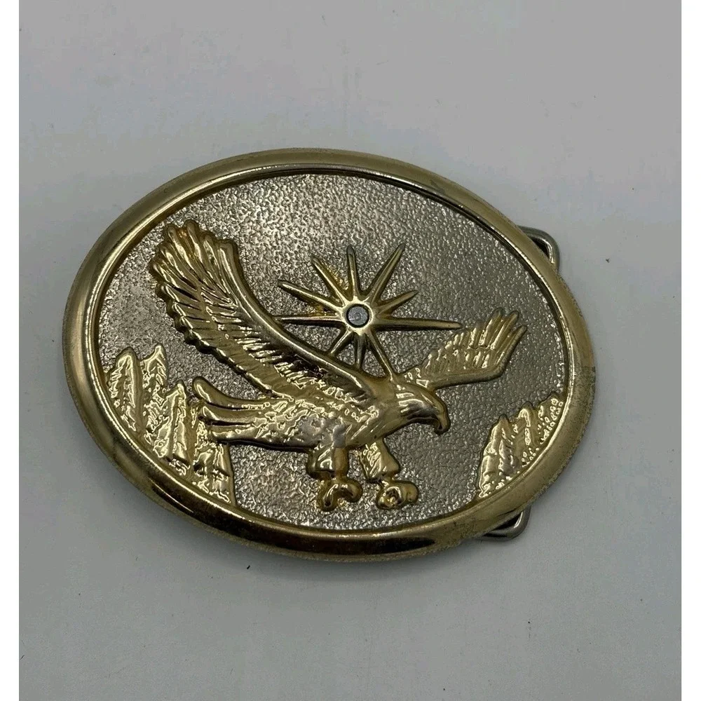 Eagle Sun Golden Sunburst Tree Western Cowboy Rodeo 80s Vintage Belt Buckle